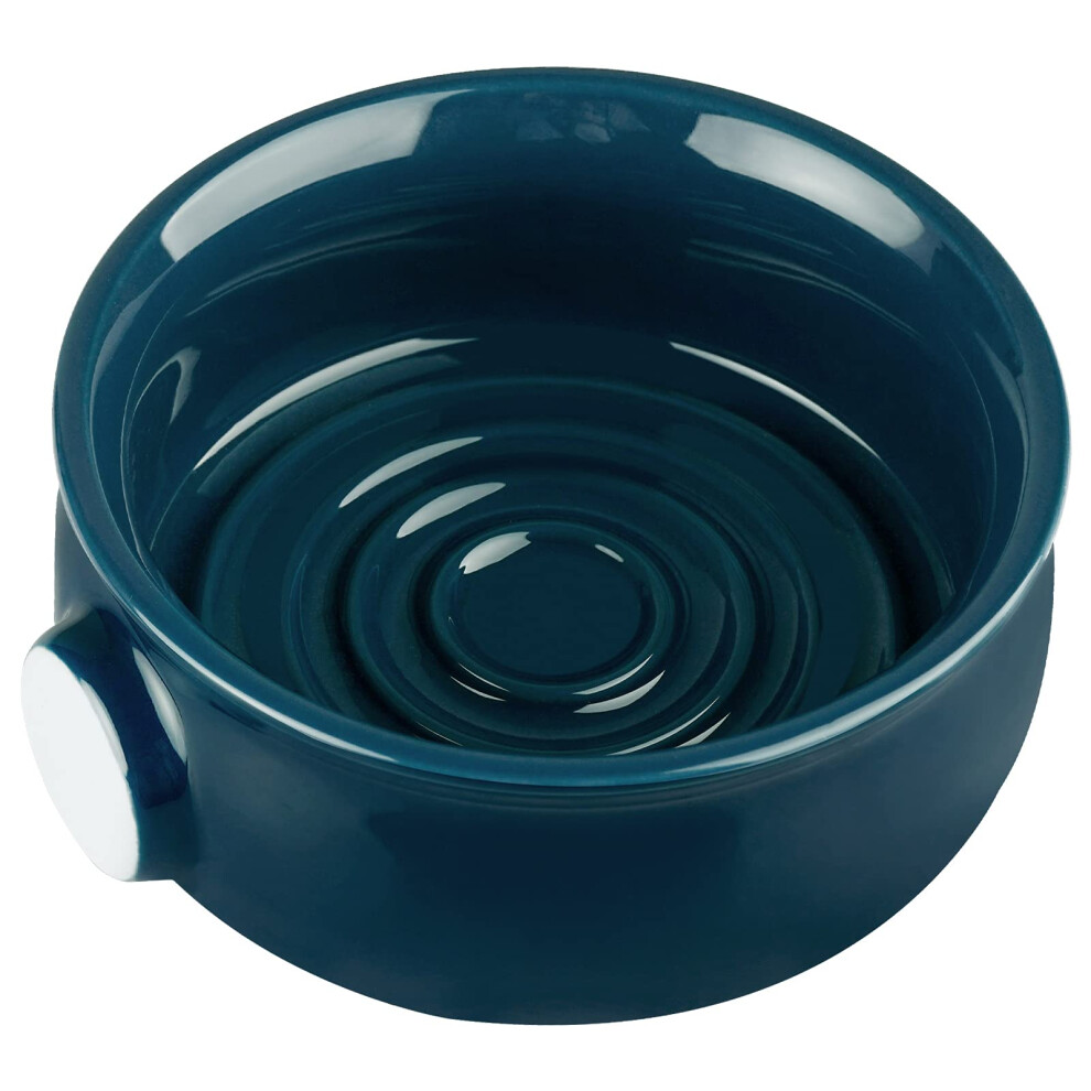 Blue Ceramic Shaving Soap Bowl With Handle, Large Capacity Lather Ridges, Navy Wet Shaving Mug