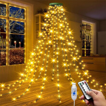 Cascading Christmas Tree Lights with Remote, Warm White LED Fairy Waterfall String, 8 Modes, 6.5ft IP44 Waterproof