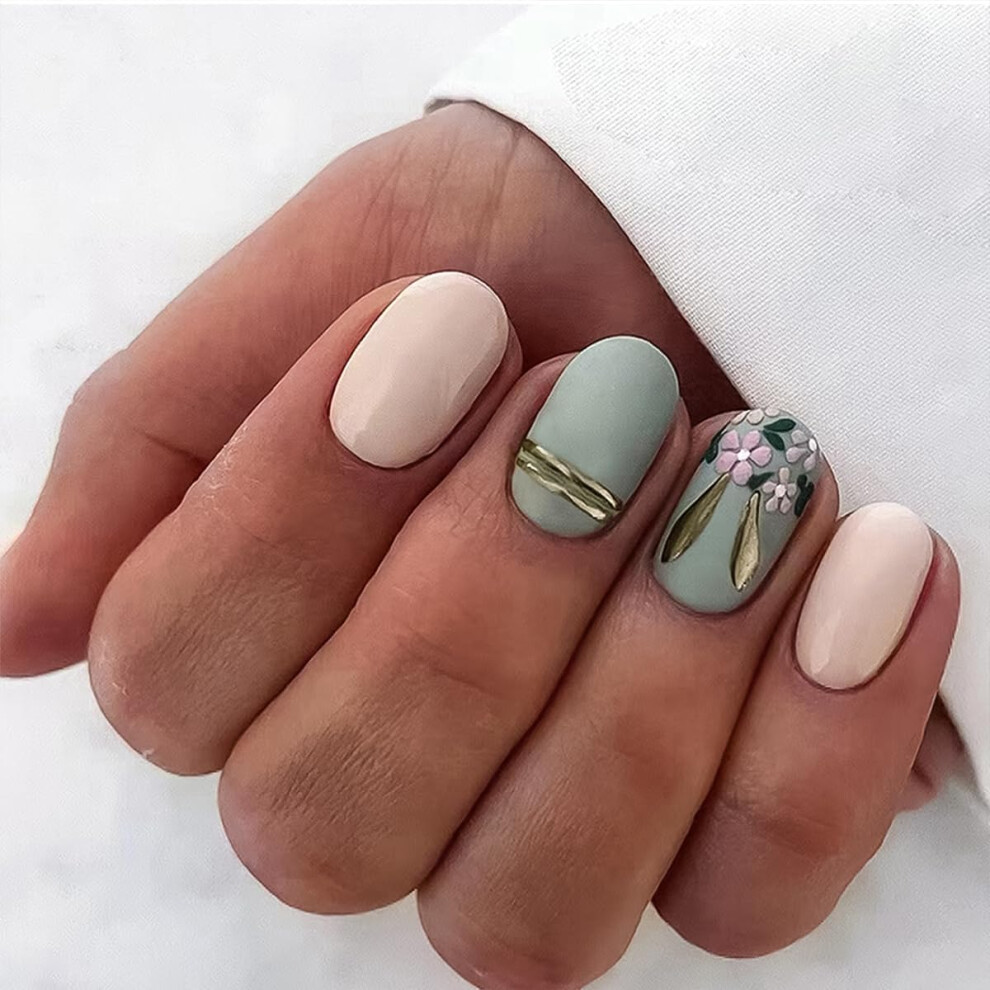 Square White Press On Nails with Flower Designs, LongLasting Reusable Fake Nails for Women 24 Pcs
