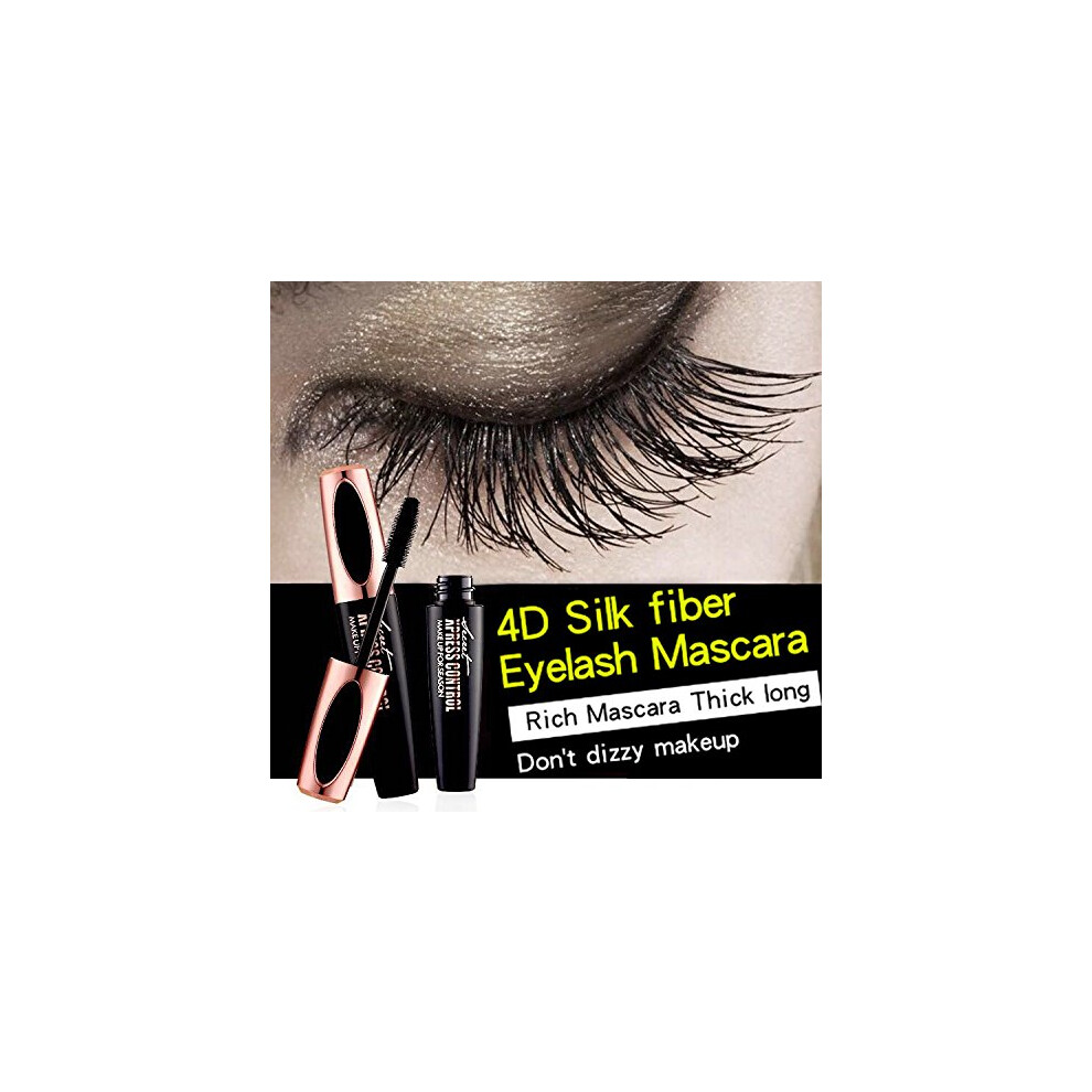 Black Waterproof Mascara 4D Silk Fiber Long Lengthening Lash Extension Korean Cosmetics