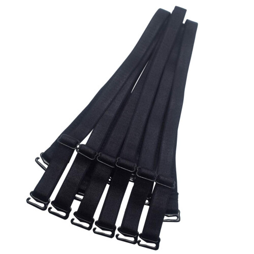 Bra Straps Replacement Adjustable Elastic with Durable Metal Hooks Black 12mm 3 Pairs Pack