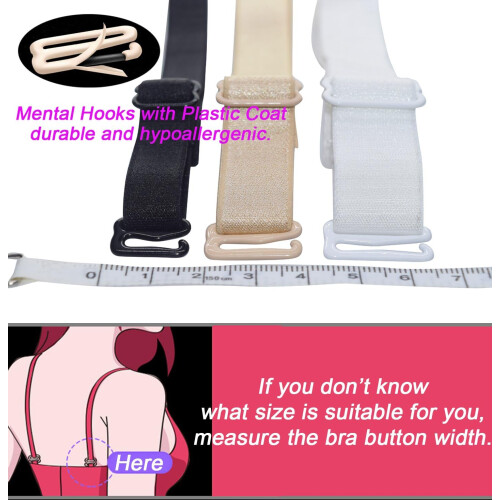 Bra Straps Replacement Adjustable Elastic with Durable Metal Hooks Black 12mm 3 Pairs Pack 1