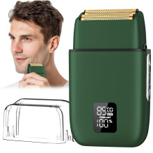 Electric Foil Shaver for Men with UltraThin Titanium Foils, IPX7 Waterproof Beard Trimmer, LED Display, Green