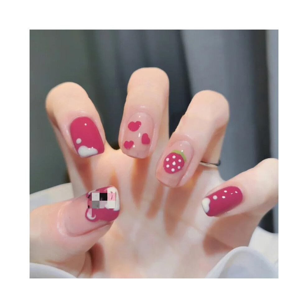 Short Square Press on Nails Kit with Cute Cartoon Bear Acrylic False Nails, Reusable and Easy to Apply