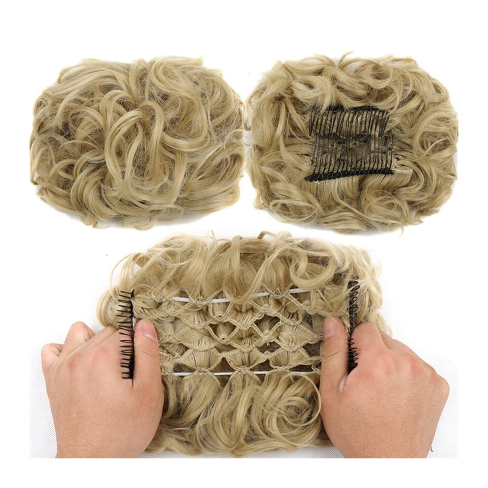 Messy Bun Hair Piece with Secure Dual Comb Clips, Synthetic Curly Chignon Ponytail Extension 16P613