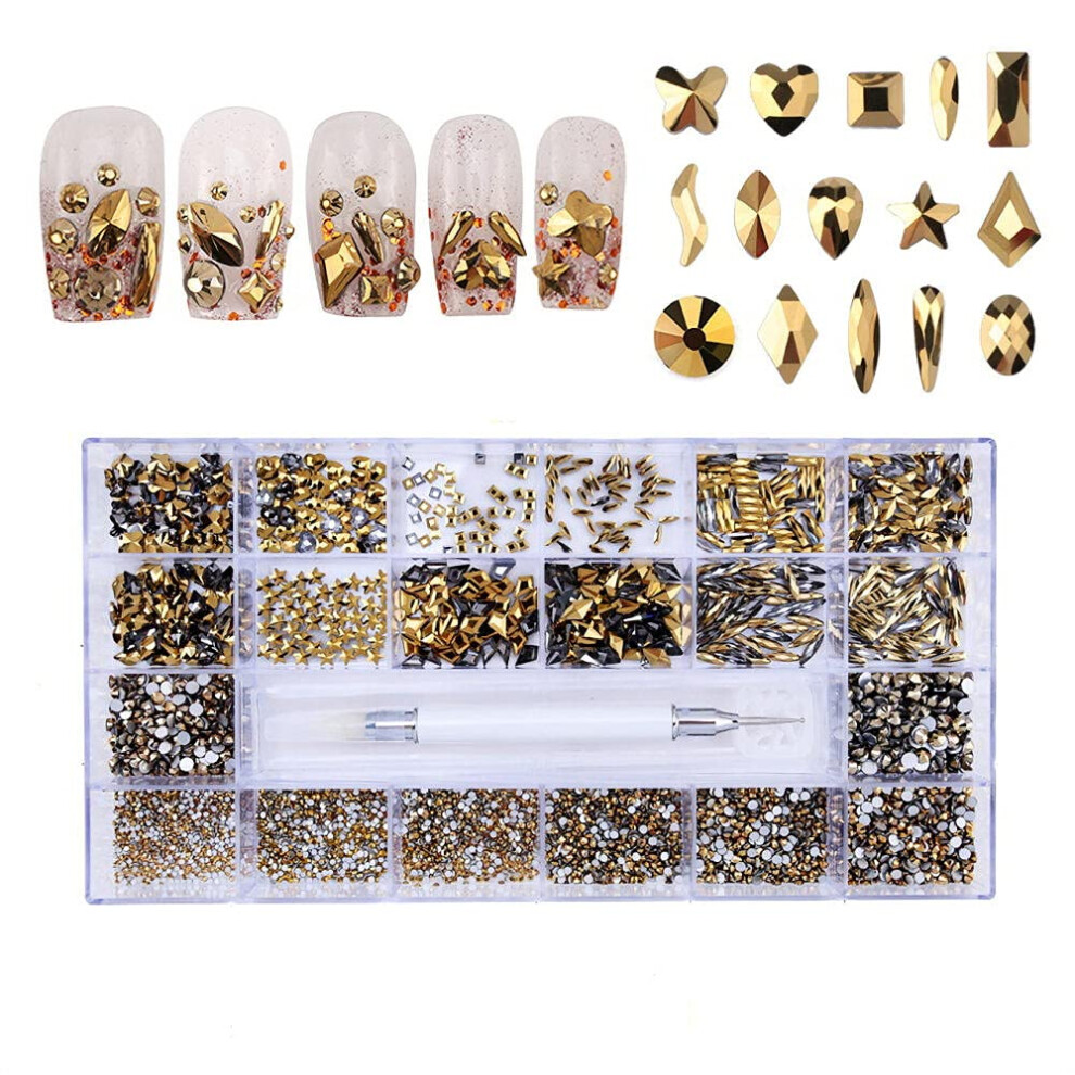 Nail Art Rhinestones Jewel Box with Assorted Flatback Crystal Gems, 5300pcs Gilded for DIY Crafts