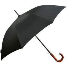 Golf Umbrella Windproof Canopy Automatic Open Vintage Wooden Hook Handle Black for Rain and Sun