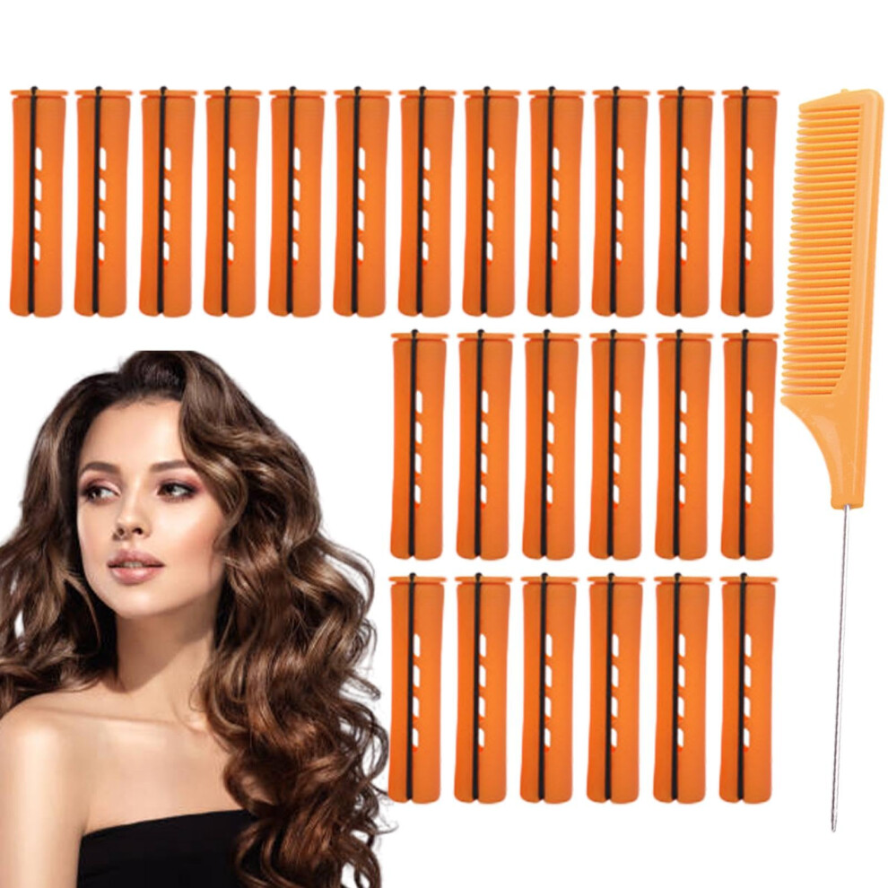 24pcs Heatless Perm Rods Cold Wave Set with Steel Tail Comb for DIY Curls and Fullhead Styling