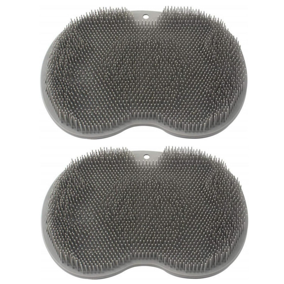 Shower Foot Scrubber Mat with NonSlip Suction Cups, Silicone Brush for Dead Skin Removal Massage, 2PK Grey
