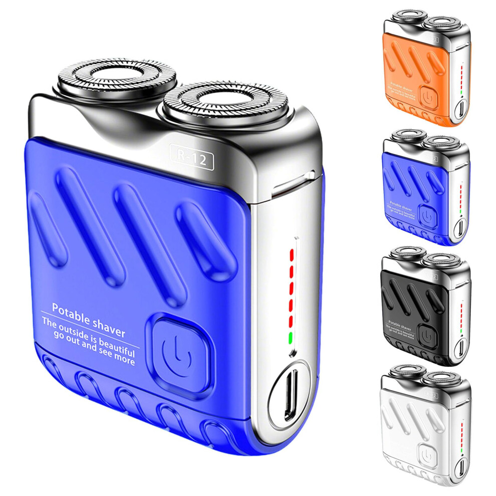 Blue Electric Shaver For Men Ipx7 Waterproof Dual Ring Rotary Razor Compact Wet Dry Travelfriendly