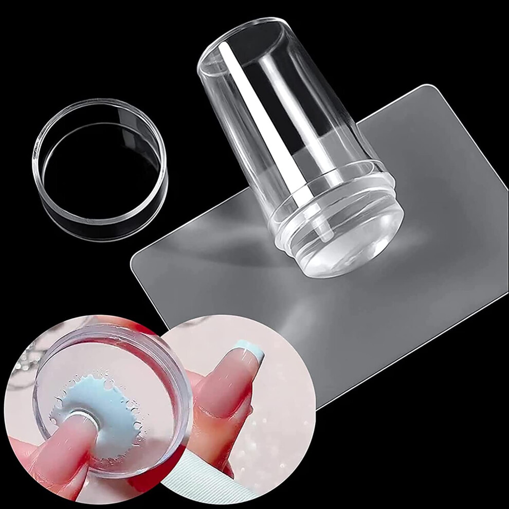 Clear Silicone Nail Art Stamper Kit with Scraper and Plate for Precise Pattern Alignment 2PCS