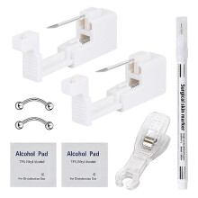 2pcs Eyebrow Piercing Kit with Rings, 16G Disposable Piercing Gun, AllinOne Self Piercing Set