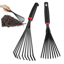 2Pcs Garden Hand Rake with Ergonomic Comfort Grip, Durable Iron Tines for Leaf Gathering in Tight Spaces