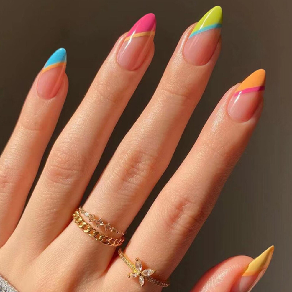 Medium Almond Press On Nails French Nude Acrylic False Nails 24PCS Ready To Wear Long Lasting