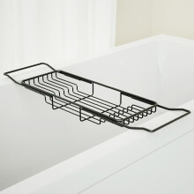 Expandable Stainless Steel Bathtub Caddy Tray with Rustproof Finish, Adjustable Bath Tub Rack Organizer, Black 26.835.4in