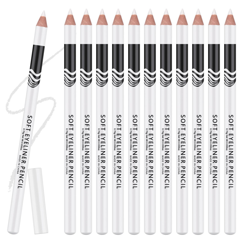 White Eyeliner 12 Pack Waterproof LongLasting Shimmer Pearl White Eyeliner Pencil Set