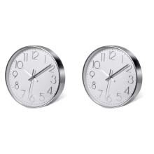 2X Premium Silver Wall Clock, Wall Decoration, Modern Silent Wall Clock for Home Office Kitchen (25cm, Silver)