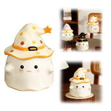 Clearance! Water Bottle , Kitchen Mug Halloween Mug with Handle & Hat Lid 12 Oz White Ceramic Shaped 3D Coffee Cup for Home , Set on Sale B