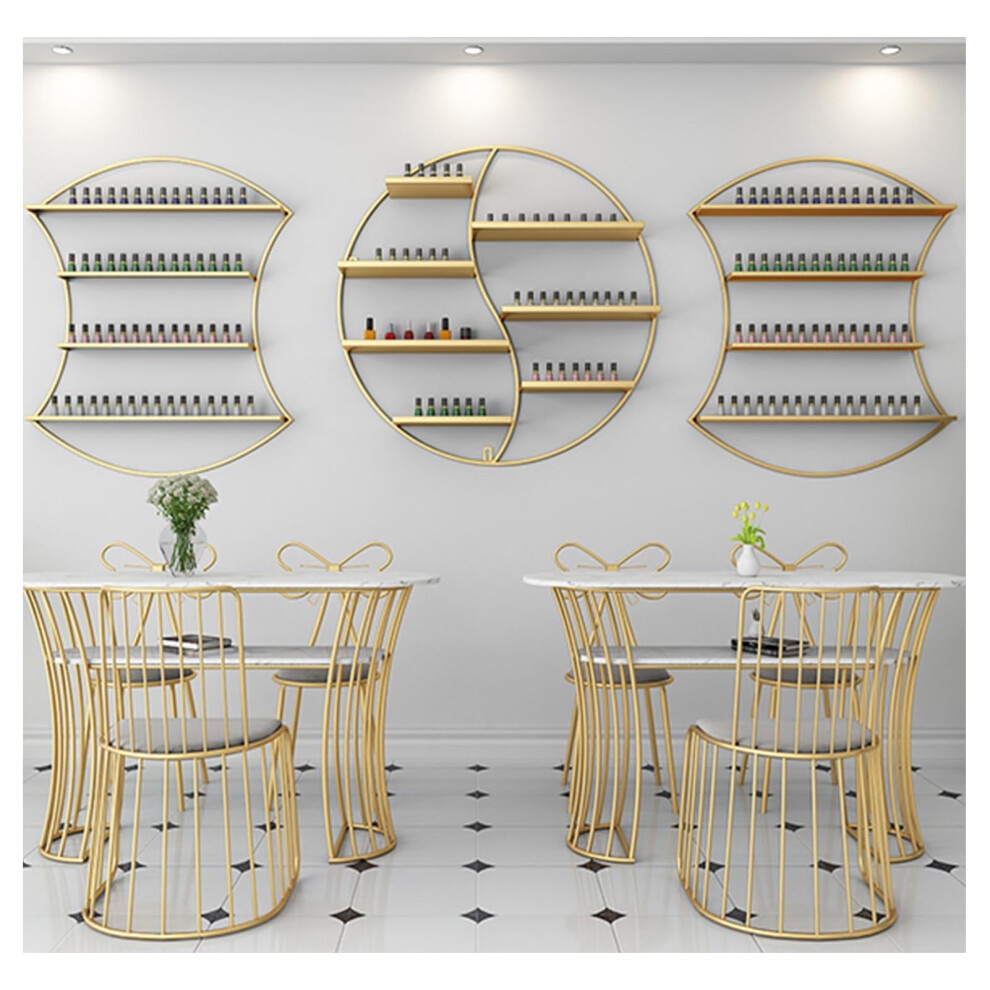 Gold Wall Mounted Nail Polish Rack Large Capacity Metal Organizer For Salon And Home