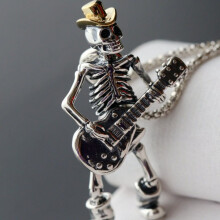 Men's Fashion Skull and Guitar Pendant Necklace Trendy Statement Jewelry for Rock Enthusiasts