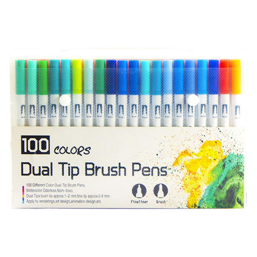 100x Dual Tip Brush Pens, Bright Colors Coloring Books, Drawing Painting Sketching Colored Marker Pens for Calligraphy Comic Stationery-image-OPC-PR8QRWP-NEW