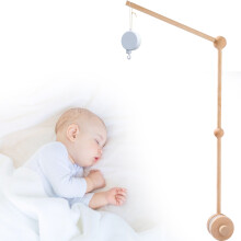 Baby Crib Mobile Arm 27" Wooden Holder with Clockwork Music Box, Anti-Slip & Safe Hanger for Crib, compatible with most mobiles