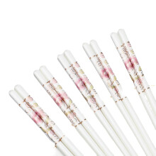 5 Pairs Ceramic Chopsticks Set, Long Bone Porcelain, Reusable and Dishwasher Safe for Home and Restaurant