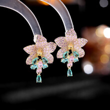 New Temperament Fashion Earrings Copper Inlaid Colored Zirconium Earrings Women's 925 Silver Needles Full of Zirconium Inlaid Flower Stud Earrings