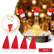 4Pcs Mini Christmas Hats for Silverware Holders, Candy Covers, Bottle Decor (4.7x2.4in) - Compatible with Holiday Tableware