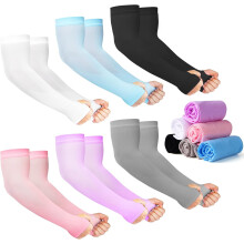 12 Pairs UV Protection Arm Sleeves with Thumb Hole, Cooling Sun Sleeves for Men Women, Compatible with Outdoor Sports, 6 Colors