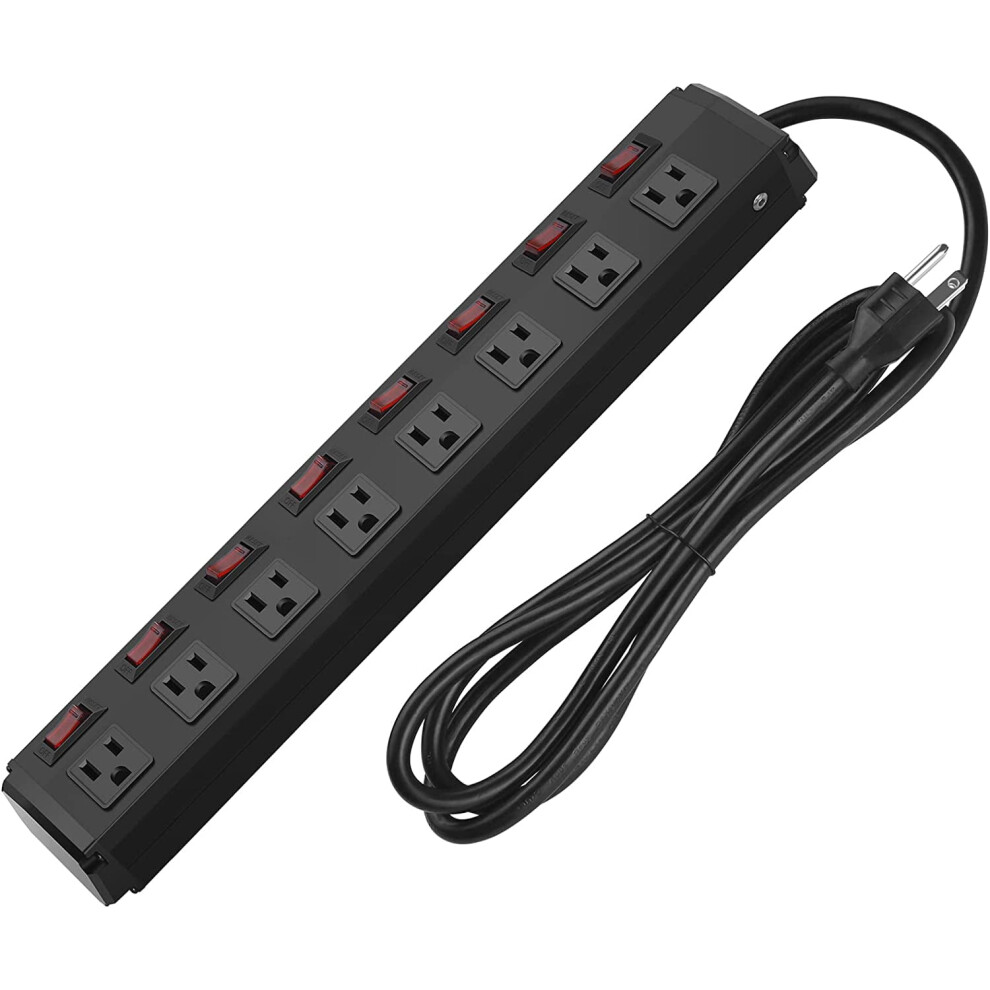 Metal Power Strip Individual Switches 8 Outlets, Heavy Duty Power Strip Surge Protector For Appliances, 6 Ft Extension 9048212949749