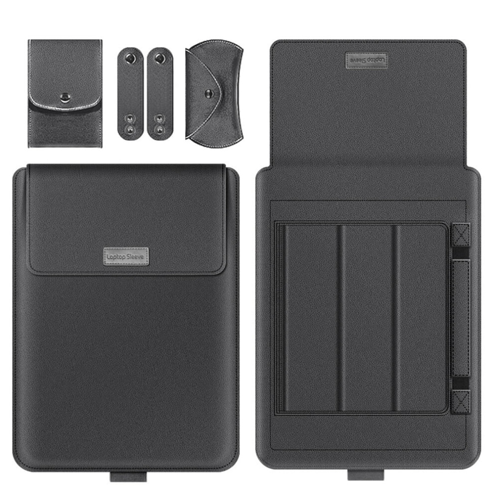 11-14Inch Laptop Bag Notebook Liner Bag Portable Waterproof Pu Leather Foldable Stand Computer Bags Black 9048212950011
