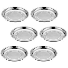 6 Pcs Stainless Steel Disc Dish Mixing Salad Tray Round Plate Roasting Pan Enamel Plates Container Child