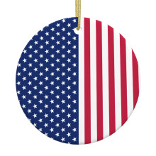 Patriotic Usa Flag Red White Blue Stars Christmas Hanging Ornament For Christmas Tree - Holiday Ceramic Hanging Decorations- Xmas Ornament Gift Ideas