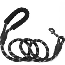 Rope Dog Leash 5 FT with Comfortable Padded Handle, Highly Reflective Threads Dog Leash for Medium Large Dogs, 1/2 inch, Black