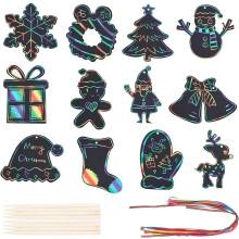 24Pcs 12 Styles Christmas Rainbow Scratch Paper Art Set Black Scratch It Off Magic Paper Crafts Supplies Hanging