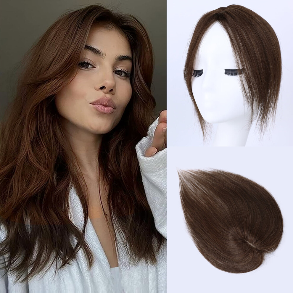 Unisex Brown Zhuge Hair Toppers For Women, Clip-In Bangs Mocha Human Hair, 360 Coverage Wiglets For Thinning Hair (Brown)