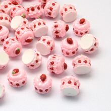 10pc Strawberry Cake Resin Decoden Cabochons with Random Color Bottom Imitation Food 16x15mm Pink 16x15mm