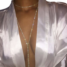 Boho Rhinestone Body Chain Gold Crystal Long Pendant Necklace Chest Chain Nightclub Body Accessories