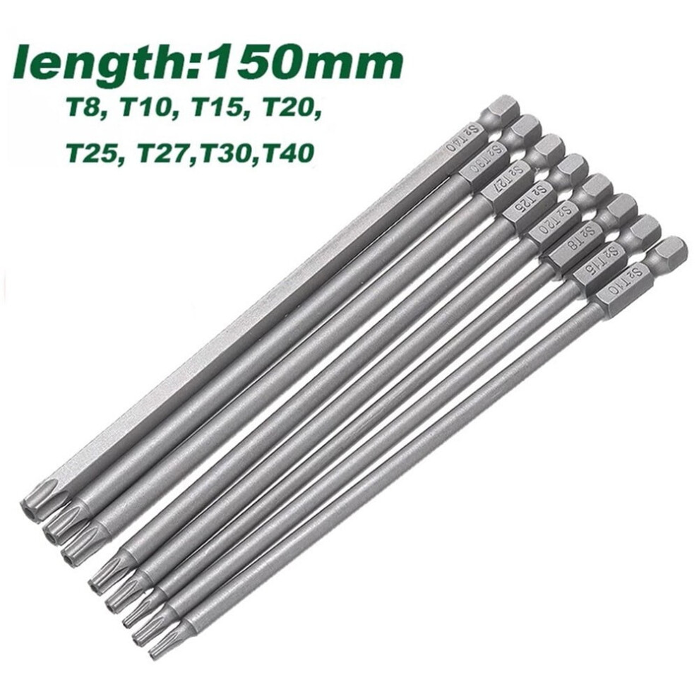 8Pcs Magnetic Torx Screwdriver Bit 150Mm Long T8,T10,T15,T20,T25,T27,T30,T40 9338982149181