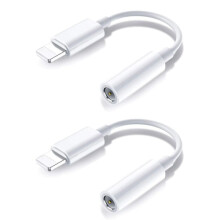2x BT Lightning to 3.5 mm adapter for headphones BT sound and calls White one size