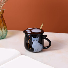 Cute Cat Mug, Ceramic Coffee Tea Cup with Kitty Lid, Cat Themed Gift for Cat Lovers, Women, Birthdays & More
