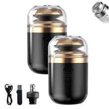 Portable Electric Shaver 2 in 1 Waterproof Mini Travel Razor with Nose Hair Trimmer Black 2pcs