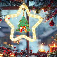 Christmas Light Decorations Indoor, Compatible with Window & Walls, Pentagram Running Horse LED Colored Pendant Suction Cup Lights