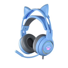 Stereo Gaming Headset with Mic 3.5mm, Compatible with PC/Laptop, Lightweight Detachable Cat Ear Headphones, Self-Adjusting Over Ear