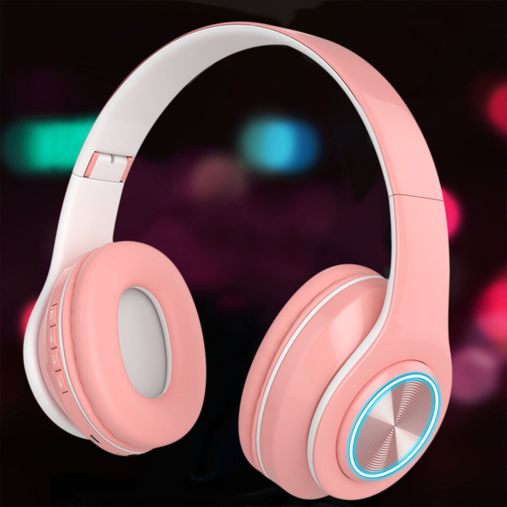 Avtoify Wireless Headset Foldable Headset Led Lights Glowing Headphones Earphone Pluggable Card Universal Pink 9338982152983