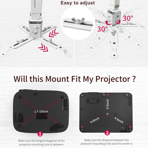 Projector Mount Wall or Ceiling Projection Mount Bracket with Adjustable Height and Extendable Arms Mount for Home 2