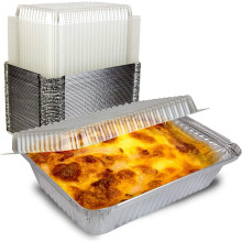 VeZee 9x13 Half Size Aluminum Disposable Pans with Dome Lids - Serve Various Delicacies for Events - Eco-Friendly - Set of 20