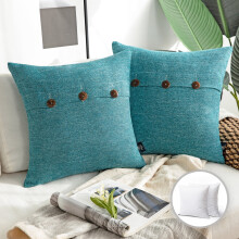 Phantoscope Farmhouse Series Triple Button Decorative Throw Pillow, 22" x 22", Lake Blue, 2 Pack
