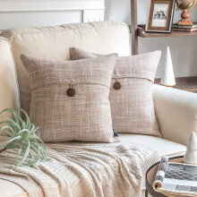 Phantoscope Farmhouse Button Series Decorative Throw Pillow, 22" x 22", Beige, 2 Pack